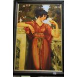 Large Art Nouveau style framed canvas on board of a Classical lady