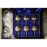 Velvet Cased Set of Silver Plated Goblets, Royal Worcester Egg Coddlers plus a Box of Mixed