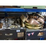 A quantity of copper and metalware to include Guernsey cream jug ,goblets jardiniere etc.