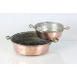 Two Vintage Graduating Copper Pans with Brass Handles