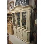 Large Cream Coloured Display Cabinet with Glazed Upper Section over Cupboards Below