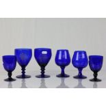 Three pairs of Bristol blue glass drinking glasses