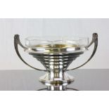 Art Deco French Crystal Glass Fruit Bowl on a French Silver Twin Handled Stepped Base