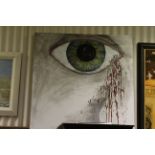Modern school oil on canvas depiction of a tearful eye