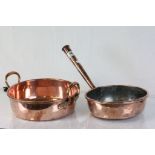 Antique Copper Twin Handled Pan and another Copper Pan