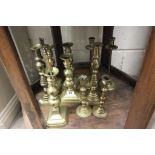 Five Pairs of Brass Candlesticks plus a Judy Letter Opener