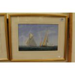 A pair of framed contemporary oil [painting of sailing yaghts at sea initialled JN.