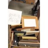 A quantity of pictures and frames to include a Picasso tile of a dove, approximately 40 items