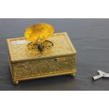 Key wind Automaton pop up singing bird with gilt metal box