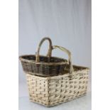 A vintage fruit picking basket, together with a picnic basket