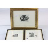 Three signed limited edition wood engravings by Christopher Cunliffe, comprising of cricket batsman,