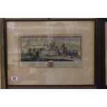 Framed & glazed 18th Century hand coloured engraving of Caerphilly castle