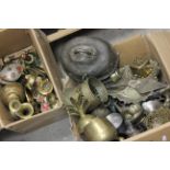 Two boxes of vintage metalware to include silver plate