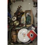 Mixed Lot comprising Box of Mixed Ceramics, Figure Group of a Man and Woman Walking, Two Barometers,