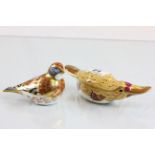 Two Royal Crown Derby paperweights with gold stoppers to include; Linnet & Duck Billed Platypus