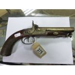 19th Century twin barreled percussion pistol signed "H Tatham"