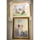 Sue Driver signed limited edition print of a German Shepherd dog with three puppies, framed and