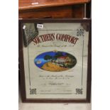 Mahogany framed Southern Comfort advertising mirror