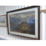 Large framed 19th century watercolour of an alpine scene