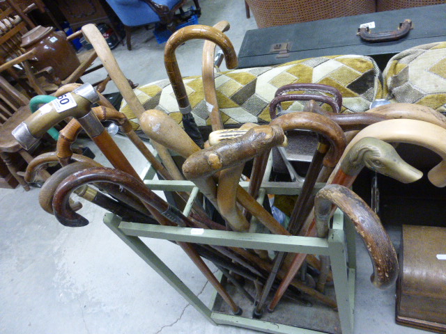 A painted oak stick stand with original metal drip tray and an assortment of 19 vintage walking - Image 6 of 7