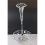 Large glass stem vase/ epergne with engraved decoration