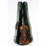 Vintage cased Violin with mother of pearl inlay