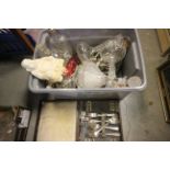 Mixed Lot of Glass Ware, Canteen of Cutlery, Metalware, etc