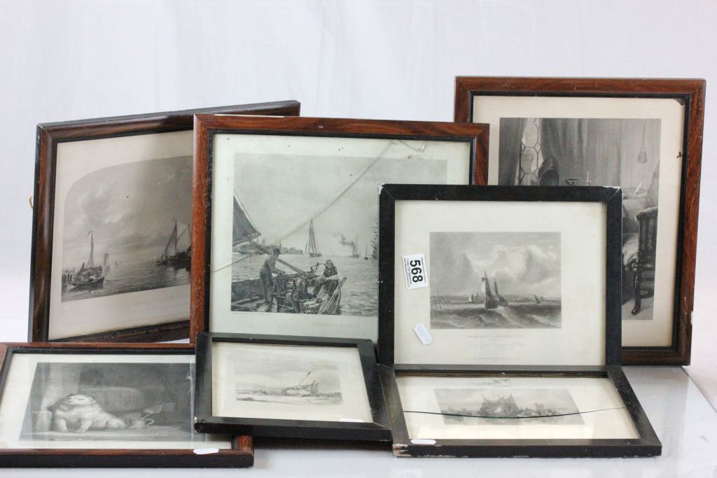 Collection of seven 19th century engravings including: Edward William Cooke "Fishing Boat",