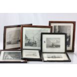 Collection of seven 19th century engravings including: Edward William Cooke "Fishing Boat",