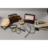 Mixed collectables to include; Binoculars, Rolls Razor sets, magnifying glasses etc