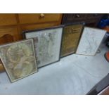Antique Hand Coloured Engraved Map of Sussex together with Three Replica Maps