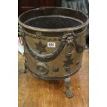 Late 19th / Early 20th century Brass Log Bucket decorated in Copper with Lion Masks, Stars and