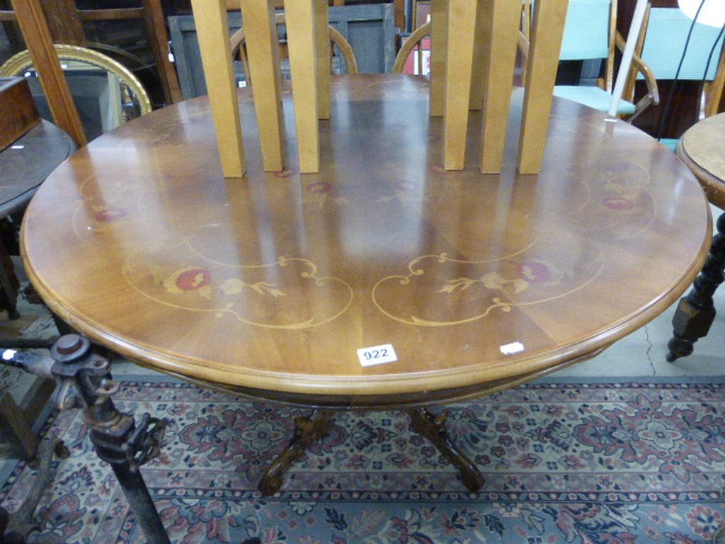 Italian Style Inlaid Circular Dining Table on Pedestal Base