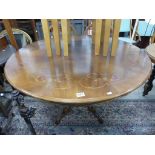 Italian Style Inlaid Circular Dining Table on Pedestal Base