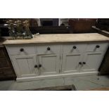 Large Pine Part Painted Dresser Base with Four Drawers and Four Cupboards