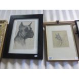 Lucy Dawson print of a German Shepherd dog and a print of a boxer by separate hand