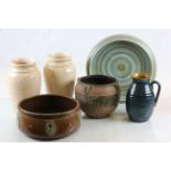 A selection of pottery including a vintage Surrey Ceramics bowl and a pair of period Art Deco vases