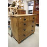 19th Century pine chest of two short and three long drawers
