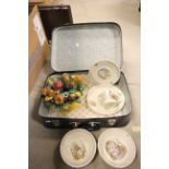 Suitcase with Five Items of Wedgwood Peter Rabbit Ceramics plus a Majolica Style Fruit Bowl and