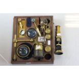 Collection of 19th century scientific instruments to include: condensing lenses, microscope and part