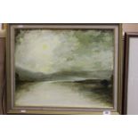 Framed abstract oil painting of a landscape on board