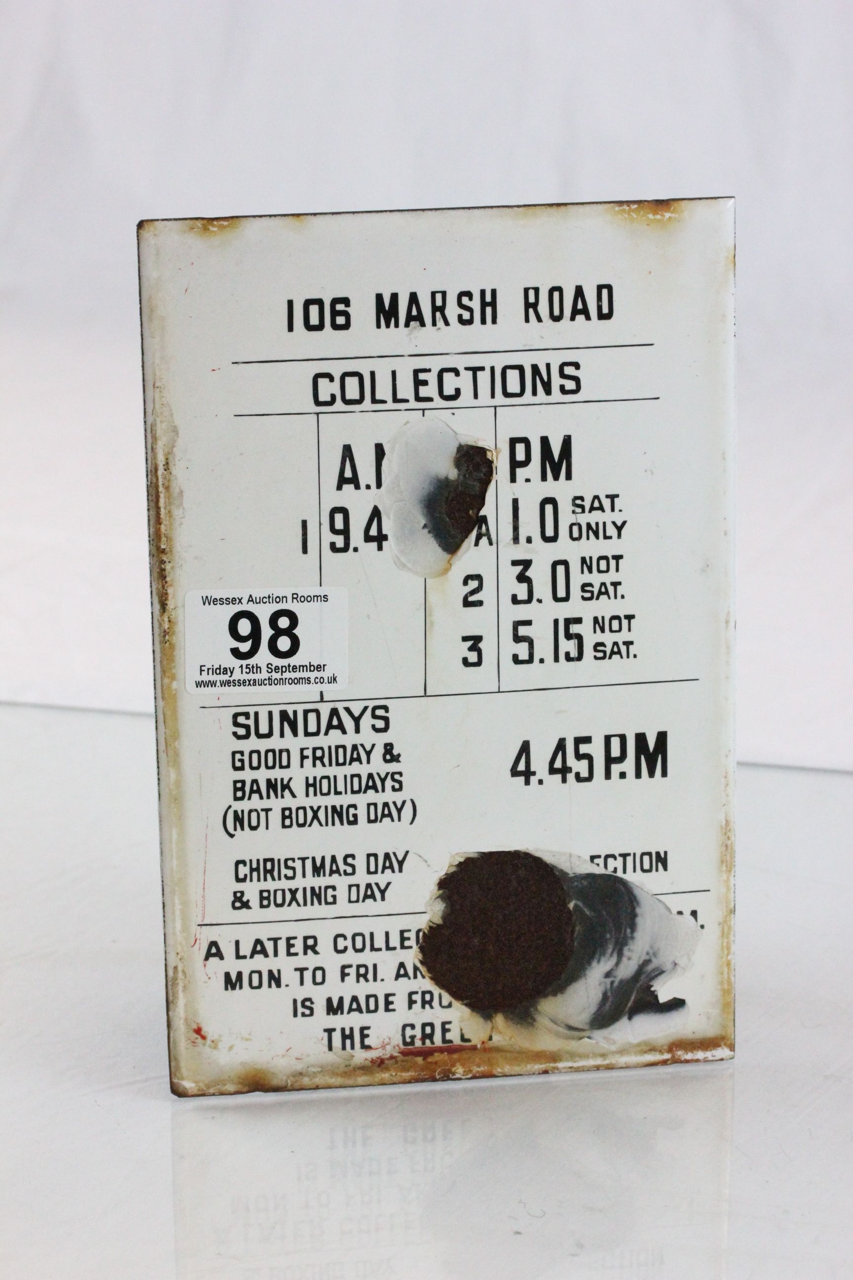 Original Royal Mail Letter Box Time Collection Plate from Marsh Road, Tenby, Pembrokeshire