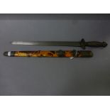 18th/19th century Chinese short sword with bronze fittings and tortoiseshell covered scabboard