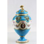 Minton lidded vase with hand painted cameo style medallion decoration
