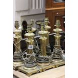 Set of six vintage brass Corinthian Column style table lamps, converted to electric