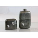 Large Victorian Pewter Hip Flask with Cover