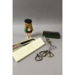 Mixed collectables to include; folding bow corkscrews, Woodbine dominoes, candle scissors etc
