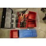 Box of Mixed Workshop Tools and Plastic Trays