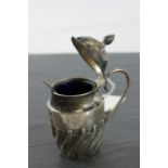 Victorian hallmarked silver Mustard pot with spoon and blue glass liner