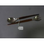 Pair of Denmark Stainless Steel and Wooden Handled Salad Servers